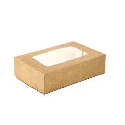 Süteményes fedeles papírdoboz 23x15x5cm barna, ablakos