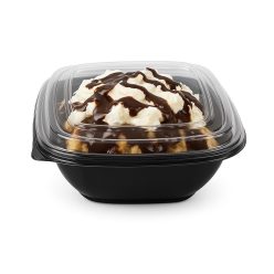 Négyzetes fekete alj 250ml (12x12cm) natúr tetővel PP