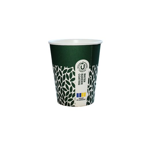 100% lebomló papírpohár 220ml (80mm) műanyagmentes LEAF - sötétzöld