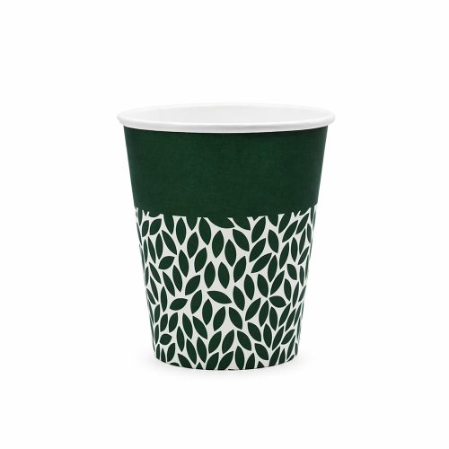 100% lebomló papírpohár 220ml (80mm) műanyagmentes LEAF - sötétzöld