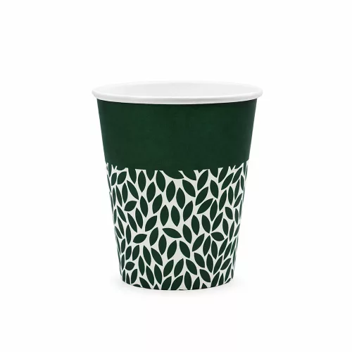 100% lebomló papírpohár 220ml (80mm) műanyagmentes LEAF - sötétzöld
