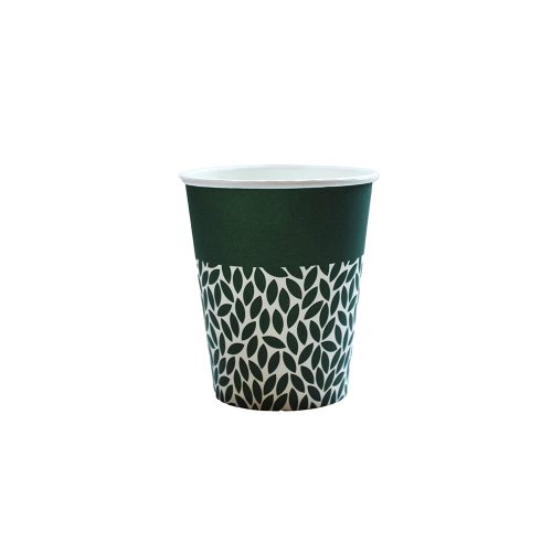 100% lebomló papírpohár 220ml (80mm) műanyagmentes LEAF - sötétzöld