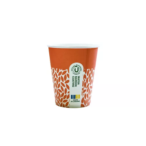 100% lebomló papírpohár 220ml (80mm) műanyagmentes LEAF - narancs