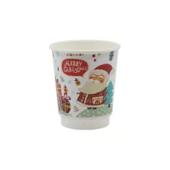 Karácsonyi mintás duplafalú papírpohár, 340 ml – hőszigetelt, 90 mm perem