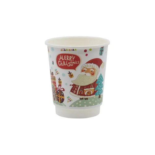 Karácsonyi mintás duplafalú papírpohár, 340 ml – hőszigetelt, 90 mm perem