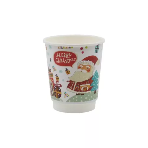 Karácsonyi mintás duplafalú papírpohár, 340 ml – hőszigetelt, 90 mm perem