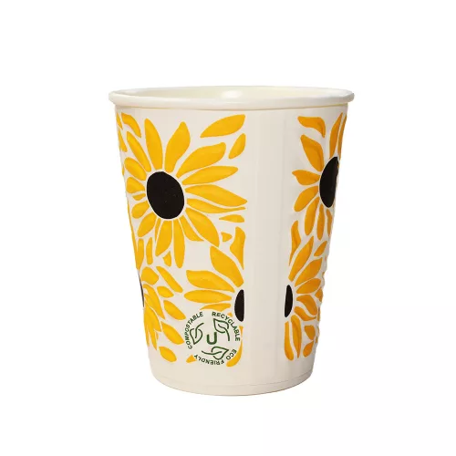 100% lebomló papírpohár  duplafalú 350ml (90mm) SUNFLOWER 3D műanyagmentes